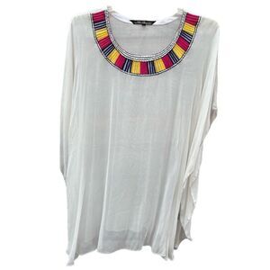 Embroidered neckline sheer Silk  threads top 2X